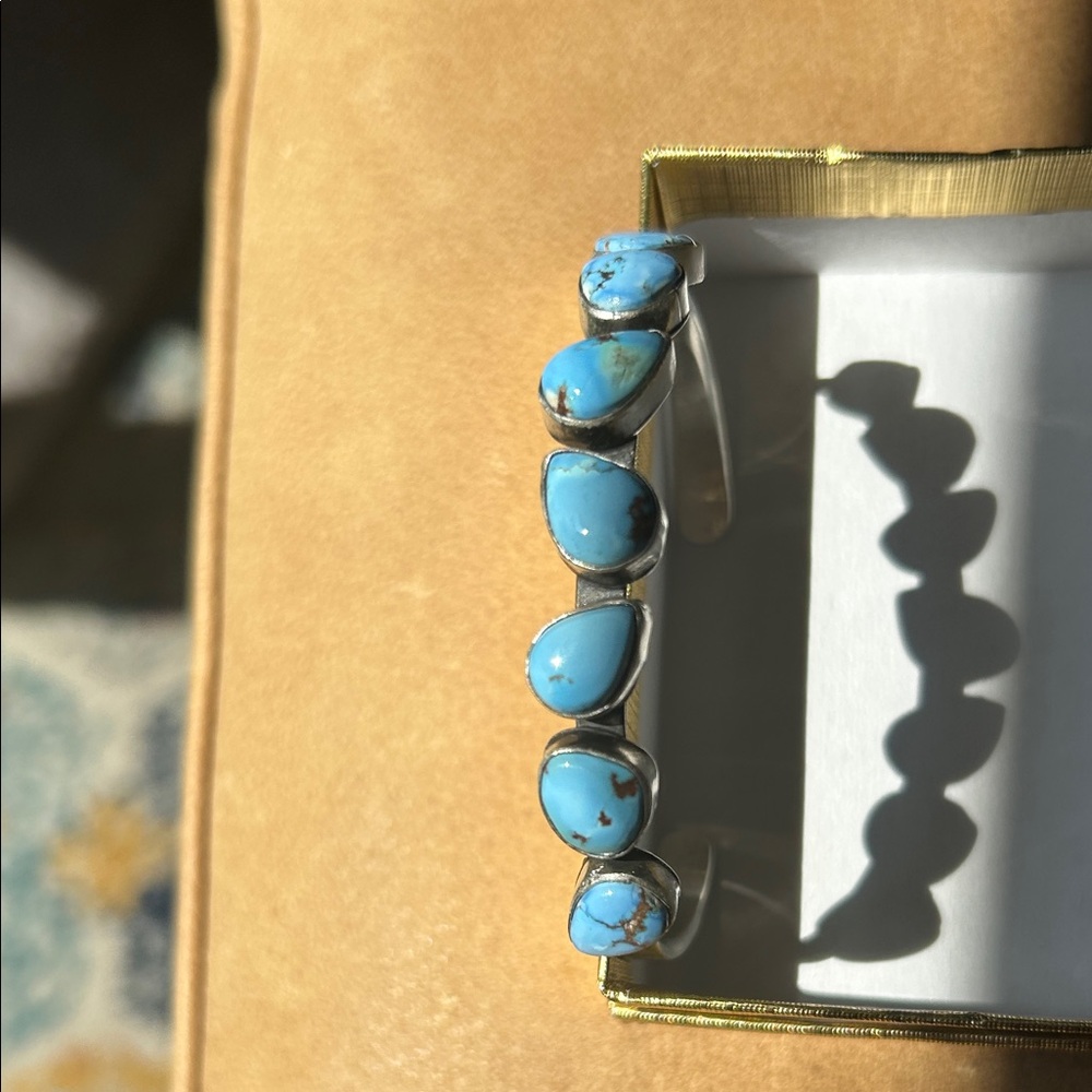 Navajo 6 stone Golden Hills Sterling Silver Turquoise Cuff Bracelet